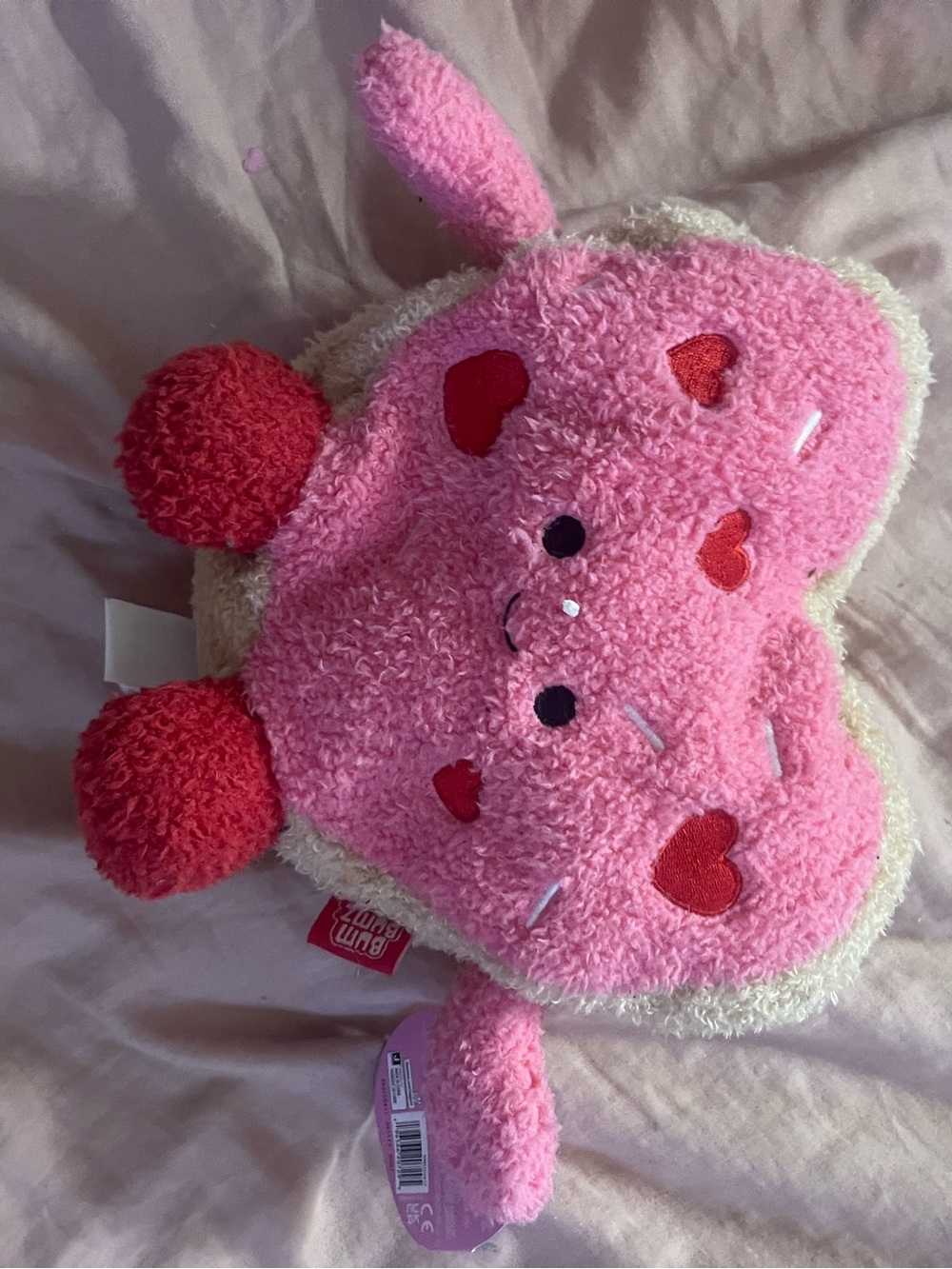 Pink Heart Plush Pillow with Red Heart Accents